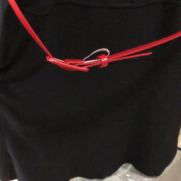 Anne Klein black cap sleeve dress with red belt - Picture 3 of 7